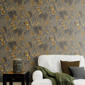 Тапет винил флис Настроение цветя сиво и златно